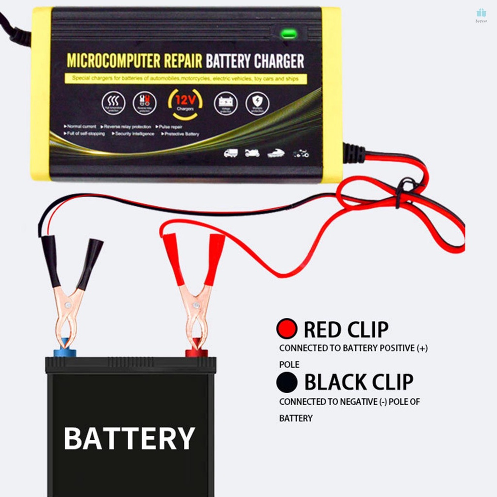 Compact Car Battery Charger - 12V 6A Intelligent Repair Charger for Motorcycles, Cars, and SUVs
