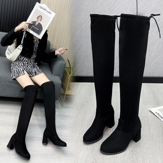 Giày boot cao gót cổ cao qua gối phong cách mới cho nữ
