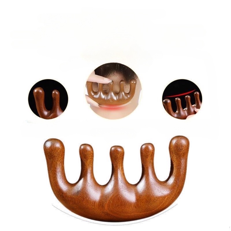 Lược Gỗ Đàn Hương Đầu Tròn Năm Răng Dùng Mát Xa Cơ Thể