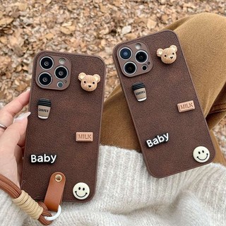 Mới Ốp Điện Thoại Da Mềm Hình Gấu Nâu / Cà Phê 3d Có Dây Đeo Cho iphone xr xs max 11 12 13 14 15 pro max 78 14 15plus Thời Trang