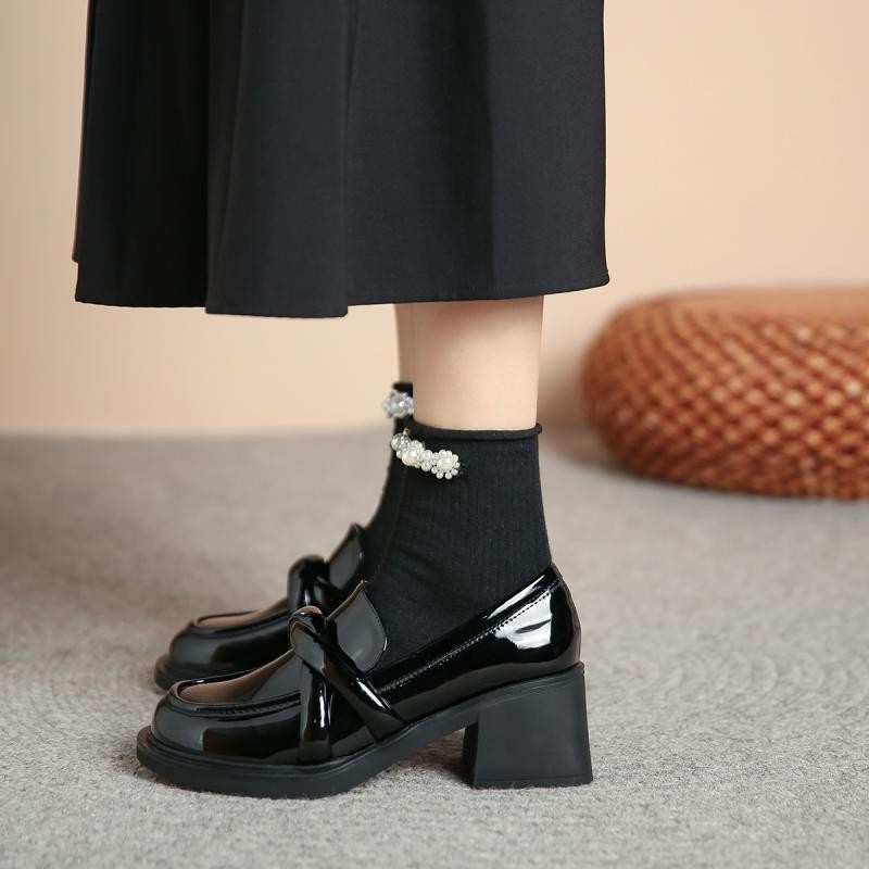 Giày Lười Da Đế Dày Thời Trang Xuân Thu Phong Cách retro Cho Nữ