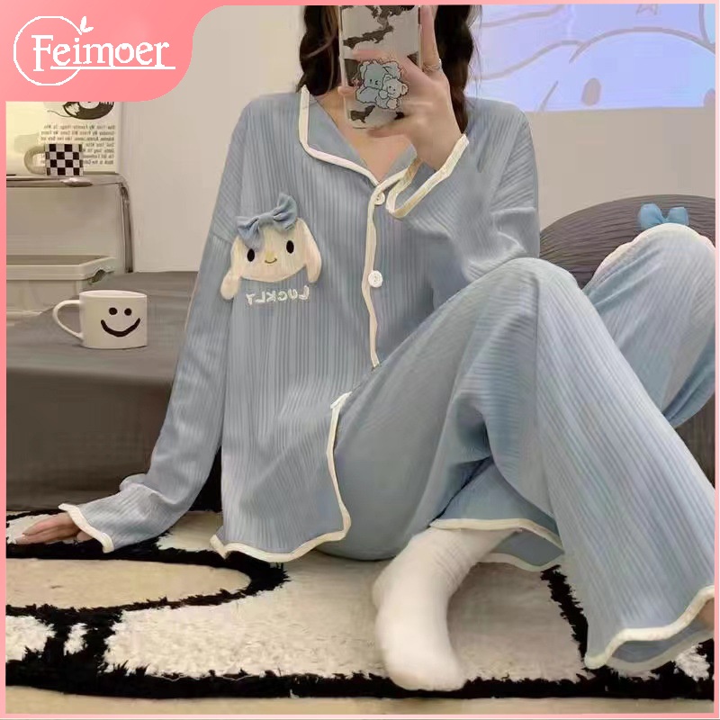 Feimoer Bộ đồ ngủ Feimoer tay dài Cinnamoroll thời trang xuân thu dành cho nữ