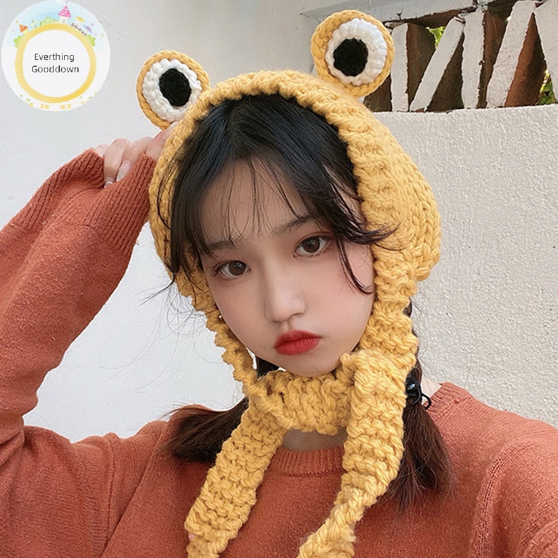 Everthinggooddown Mũ Len Beanie Dệt Kim Hình Ếch Vui Nhộn Giữ Ấm Mùa Đông Cho Nam Và Nữ vn