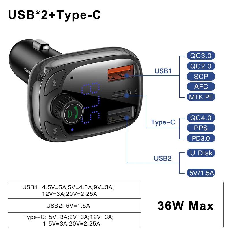 Baseus Thiết Bị Sạc Nhanh 4.0 Trên Xe Hơi Cho Điện Thoại / Máy Phát bluetooth / mp3 / Máy Nghe Nhạc mp3 / Sạc Nhanh Cổng usb Kép