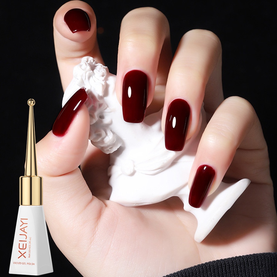 Fzc Bộ 2 Lọ Keo Dán Móng Tay Màu Đỏ Rượu Vang Trơn Hình Mắt Mèo Phổ Biến