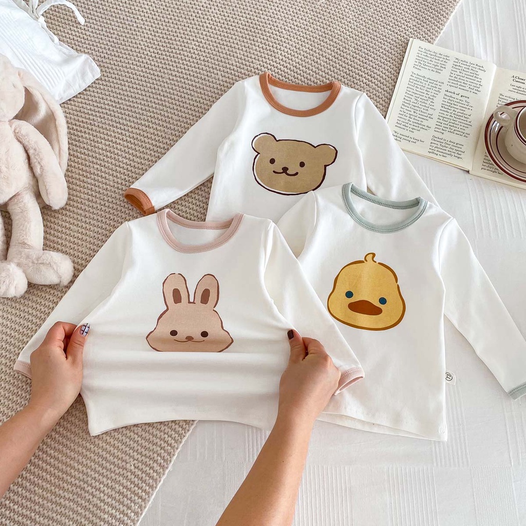 Set Đồ Mùa Thu 2 Món Gồm Áo In Họa Tiết Hoạt Hình Gấu Thỏ / Vịt / Gấu 3 Màu + Quần Màu Trơn Cho Bé Sơ Sinh 1-3 Tuổi