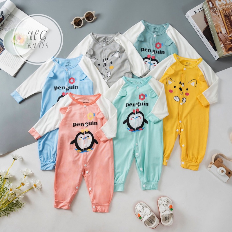 Body dài tay cài thẳng HG Kids chất thun lạnh loại 1 siêu mềm mát cho bé trai bé gái