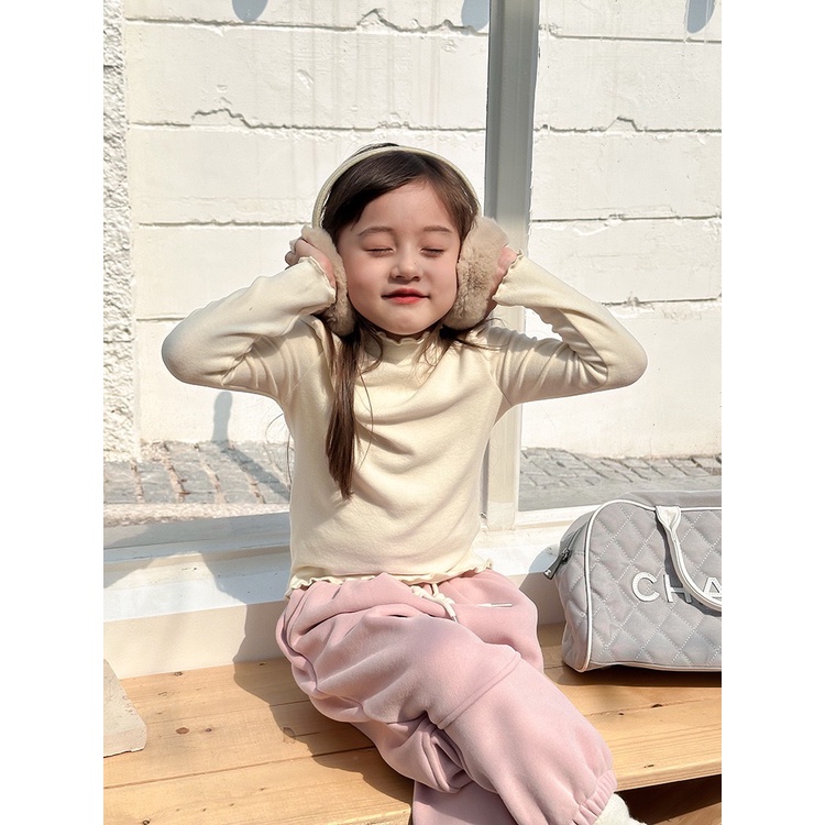 Áo thun trơn viền nhún cho bé gái AG820 sz 90-150  thời trang trẻ em mùa đông 2023, chuản hàng Quảng Châu