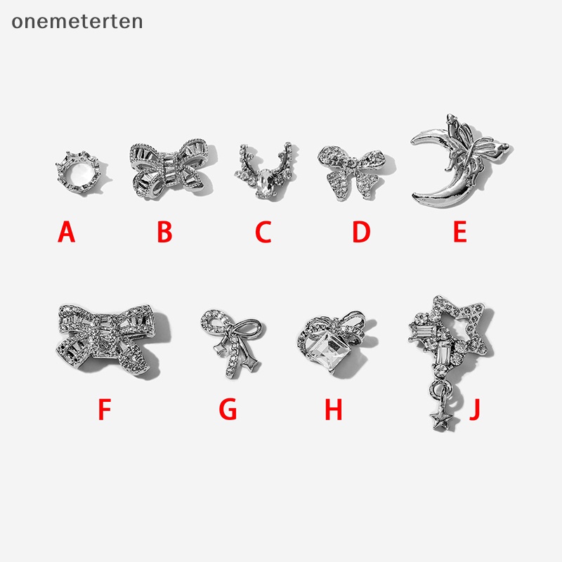 Rten Set 5 Phụ Kiện Trang Trí Móng Tay Nghệ Thuật Bằng Hợp Kim Hình Nơ 3d Màu Bạc Đính Đá Quý Nhân Tạo n