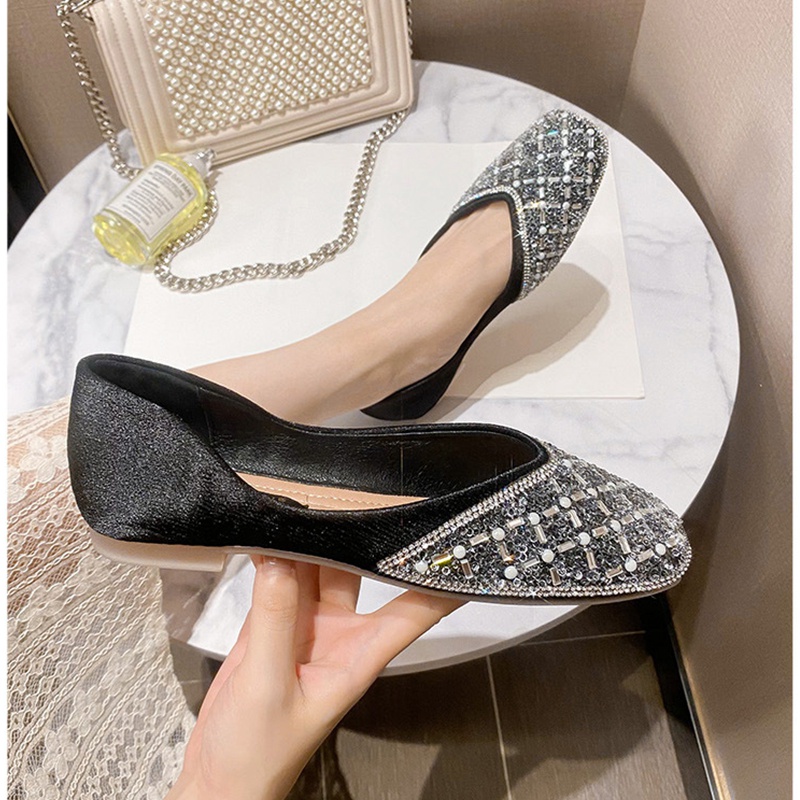 Giày Búp Bê Mũi Vuông Đính Đá Thiết Kế Mới Size 41-43 Thời Trang Dành Cho Nữ