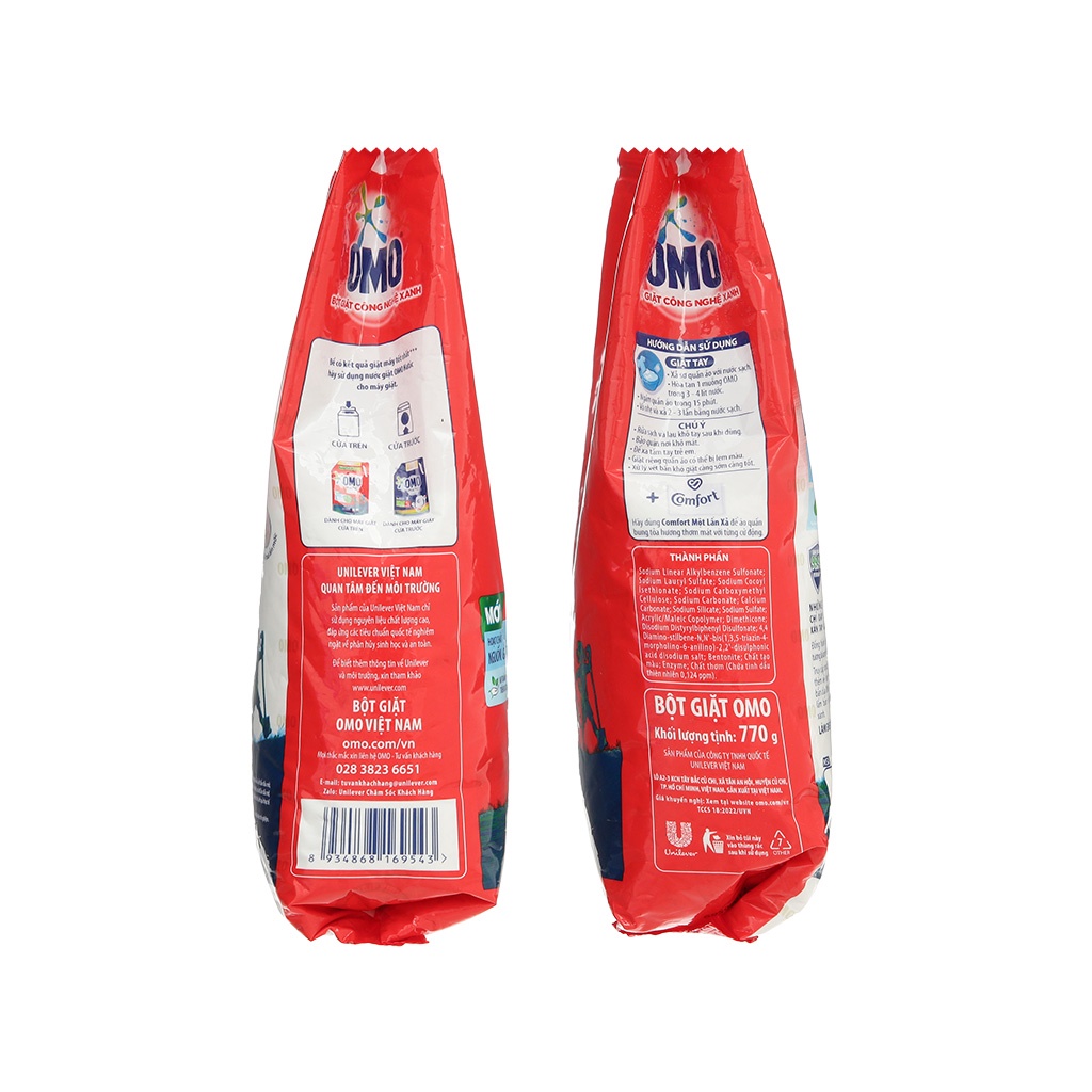Bột giặt OMO công nghệ giặt xanh giúp xoáy bay vết bẩn loại bỏ mùi hôi túi 770g