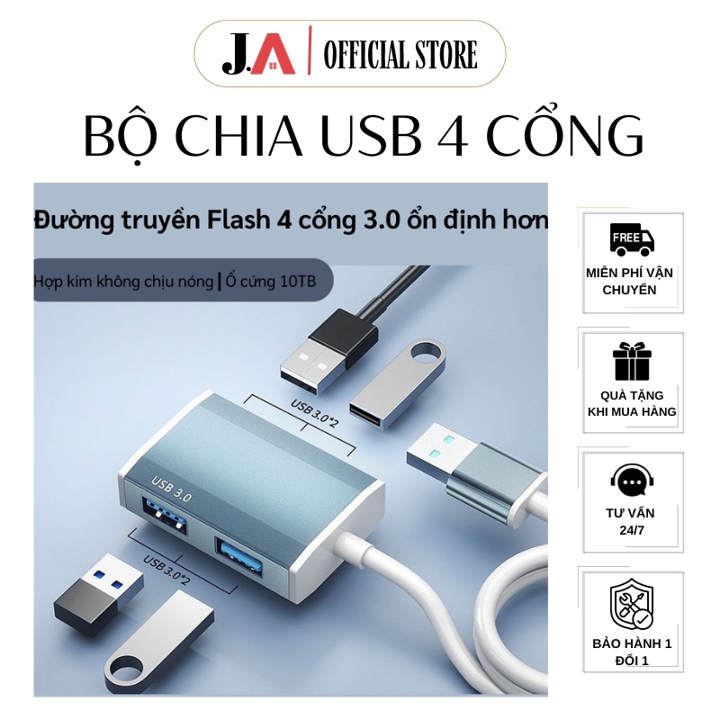 Bộ Chia USB 4 Cổng Cho Máy Tính Dài 1 Meta, Hub Chia USB Dành Cho Laptop, CPU (JA OFFICIAL)