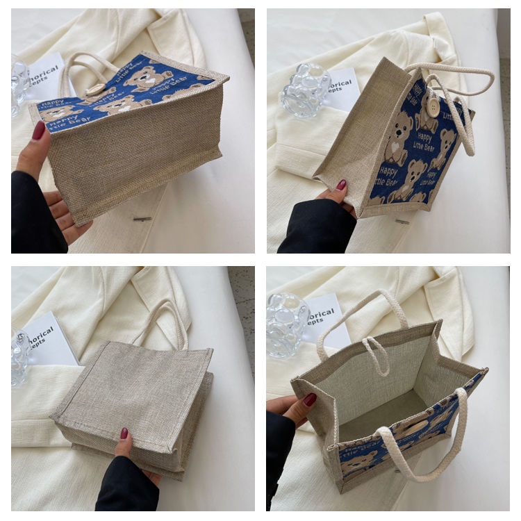 Túi Đựng Hộp Cơm Trưa Bằng Vải Lanh Họa Tiết Hoạt Hình Dễ Thương Phong Cách Hàn Quốc