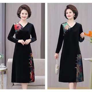 Váy trung niên thu đông cao cấp V62 - Đầm nữ đẹp mặc dự tiệc sang trọng cho mẹ, bà, người lớn tuổi 40 50 60 70 Bigsize