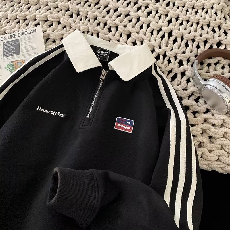 Áo hoodie polo Tay Dài Thêu Chữ instagram Phong Cách Hàn Quốc Thời Trang Thường Ngày Dành Cho Nam Và Nữ