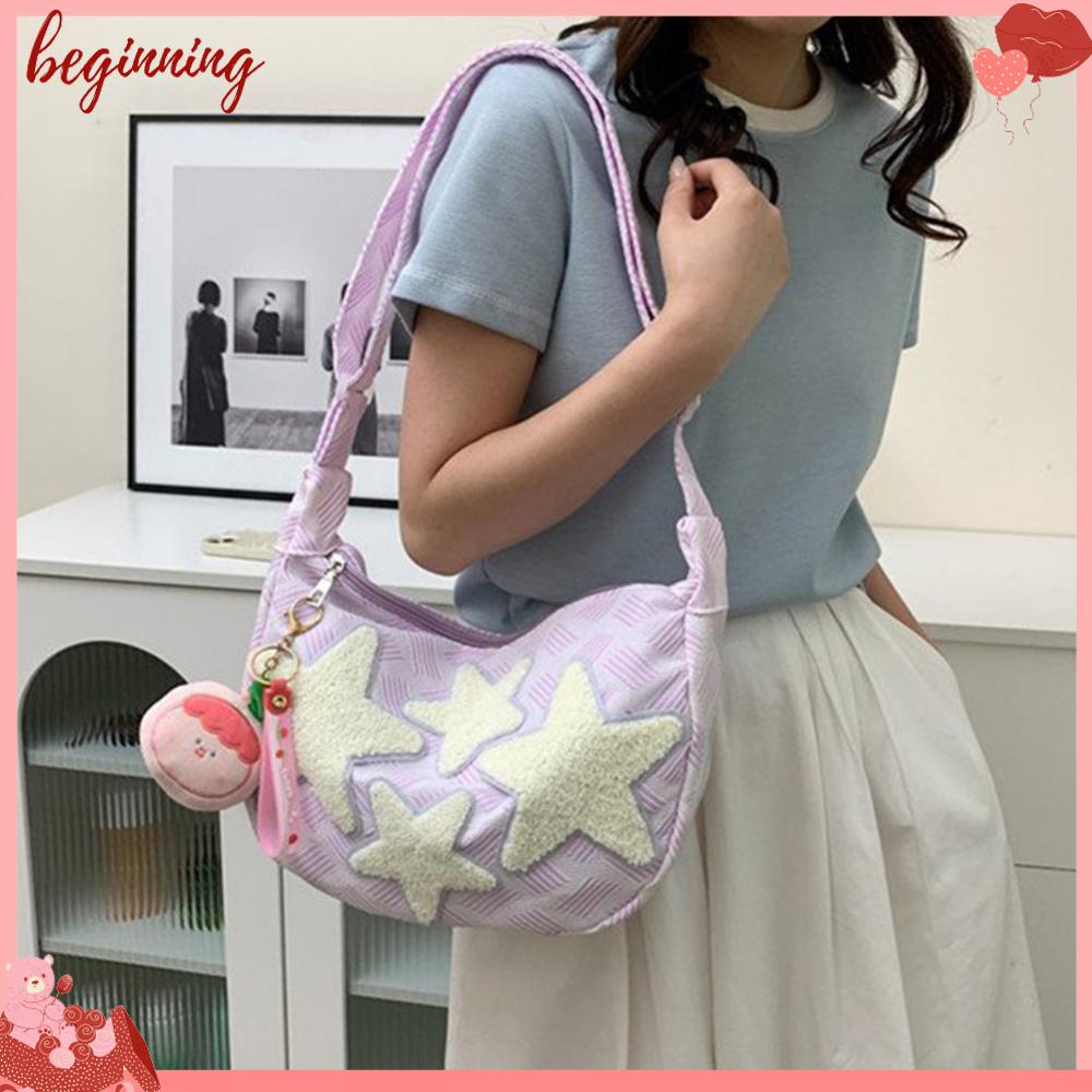 ✿ Miếng Dán Trang Trí Khởi Động Xe Hơi ✿ Túi Đeo Chéo canvas Sức Chứa Lớn Thêu Họa Tiết Trăng Sao Dễ Thương Phong Cách Đường Phố