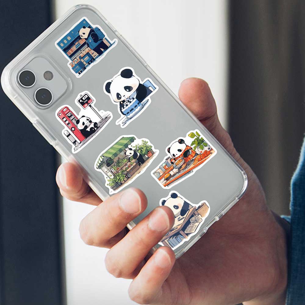 50 Miếng Dán Hoạt Hình Gấu Trúc Nhỏ graffiti Chống Thấm Nước Trang Trí Nón Bảo Hiểm Xe Đạp