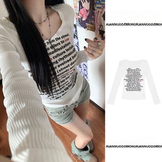 Mỹ / Áo Thun Tay Dài In Họa Tiết / Mùa Thu / Mùa Đông / Đa Năng / Đơn Giản / ins / slim / Thời Trang / Cổ Chữ v / Áo Trắng