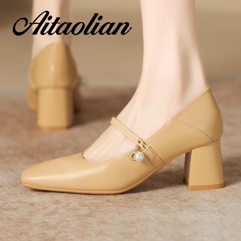 Giày Lười Đế Dày 5cm Da Thật Mũi Vuông Màu Trơn Phong Cách Anh Quốc Đơn Giản Cho Nữ