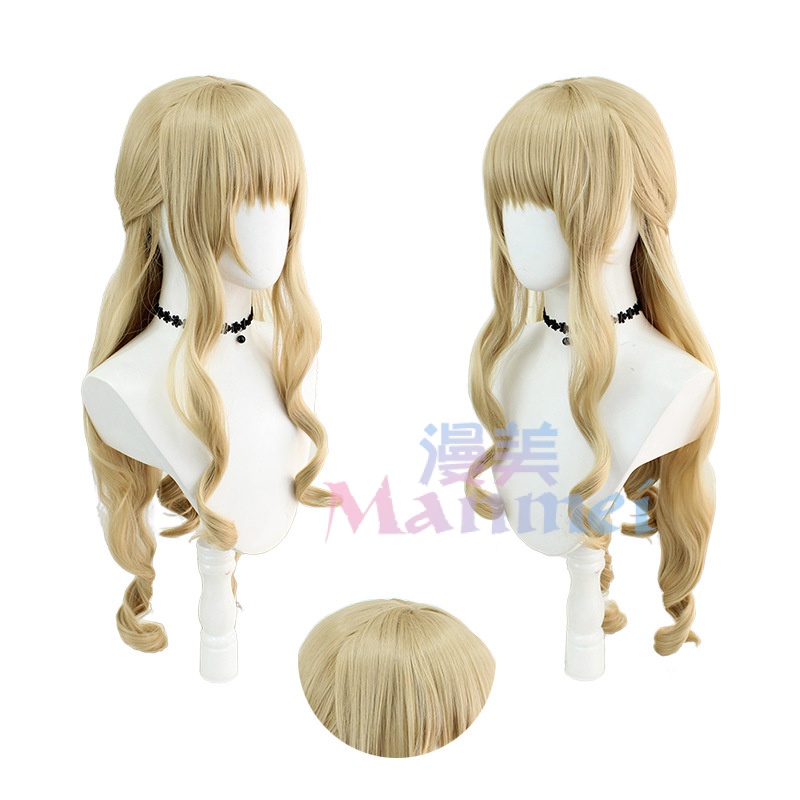 [Manmei] Genshin Impact Fontaine Navia Cosplay Tóc Giả Dài 95cm Vải Lanh Xoăn Tóc Vàng Anime Cosplay