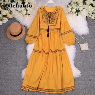 Đầm STYLEHUBTO Qj008 thêu họa tiết phong cách dân tộc thời trang mùa thu 2023