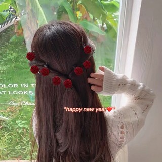 Kẹp Tóc Mini Đính Hoa Trà Đỏ Cho Nữ