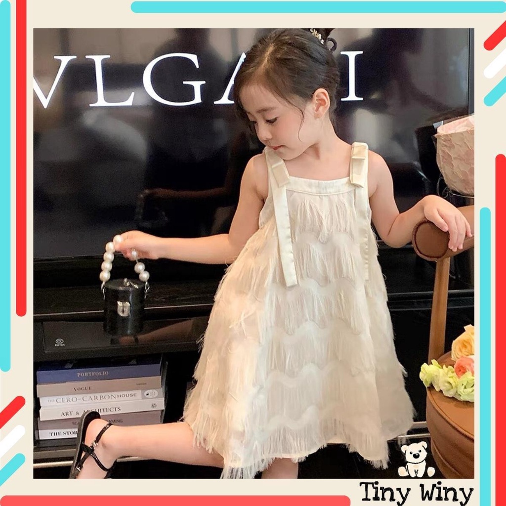 Váy tua rua màu kem 2 dây cho bé gái siêu xinh - Tiny Winy V115
