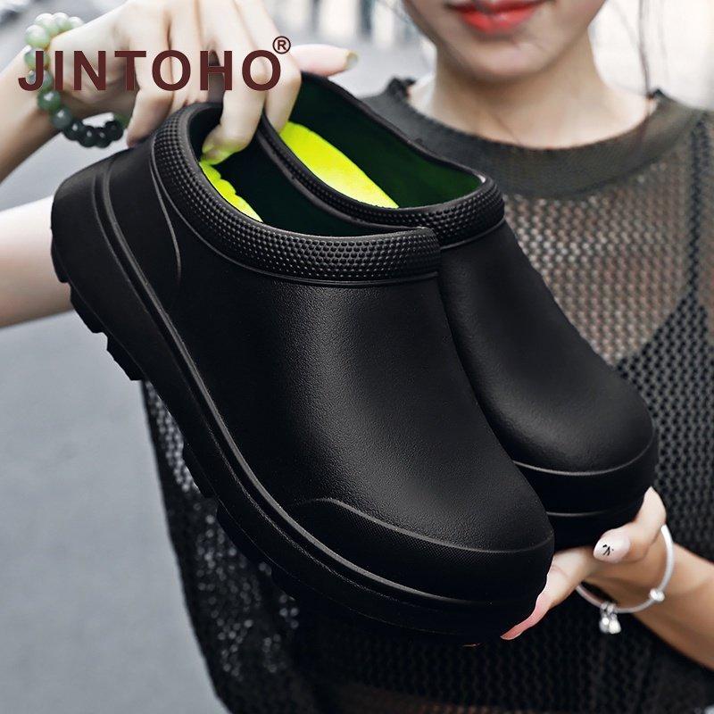 Jintoho Giày Lười Màu Đen Chống Trượt Chống Thấm Nước Thời Trang Công Sở Cho Nam Và Nữ