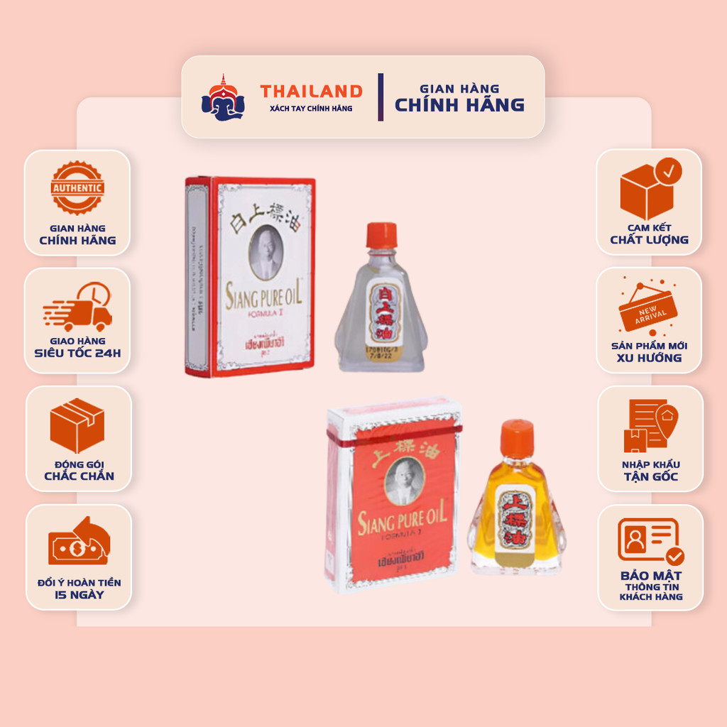 Dầu gió Siang Pure Oil nước đỏ/nước trắng Thái Lan - Dầu ông già Thái Lan