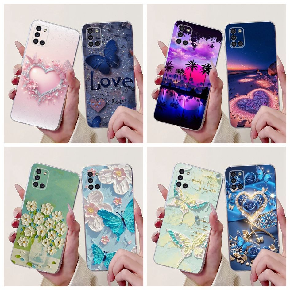 Ốp Lưng Cho Samsung Galaxy A31 Ốp Lưng Điện Thoại Thời Trang Trái Tim Tình Yêu Bướm Silicon Mềm Tron