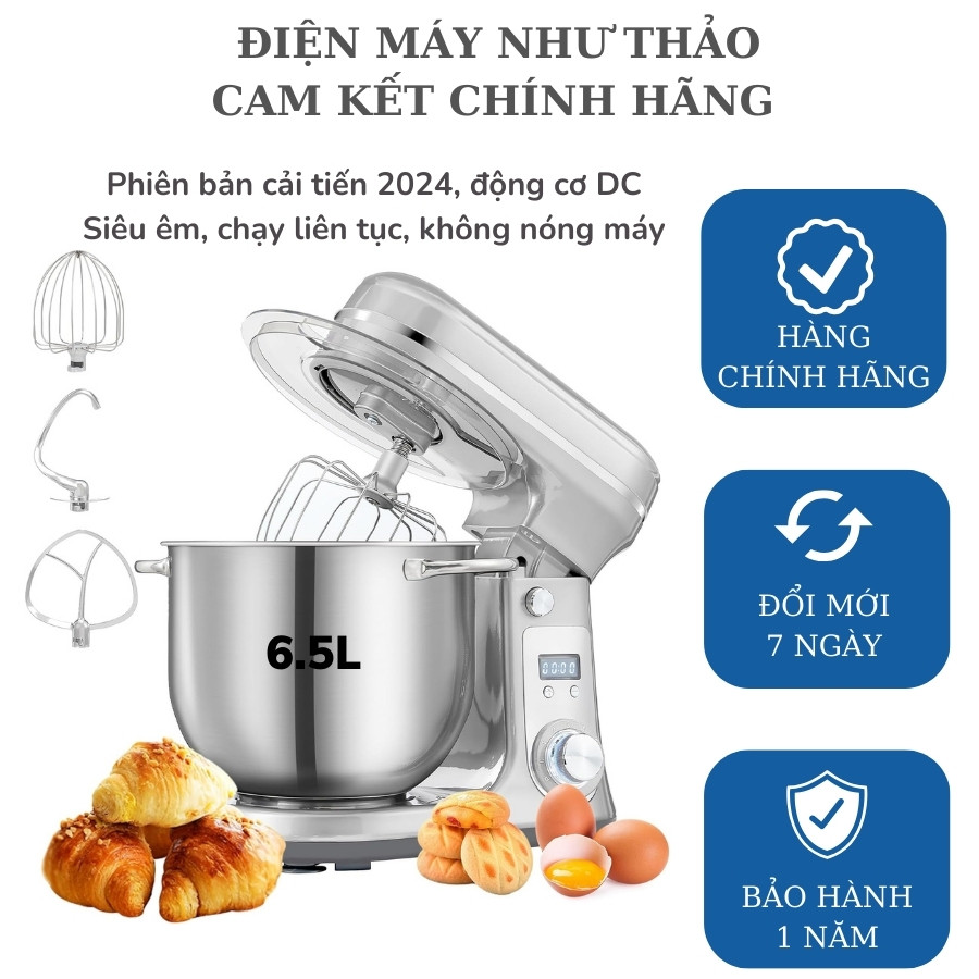[Chính hãng] Máy trộn bột Gourmetmaxx 6.5L có hẹn giờ - Động cơ DC cao cấp, chạy êm không nóng máy - phiên bản 2025