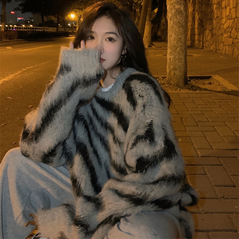 Áo Len Dài Tay Họa Tiết Ngựa Vằn Thời Trang Thu Đông Hàn Quốc Mới áo sweater áo len mỏng