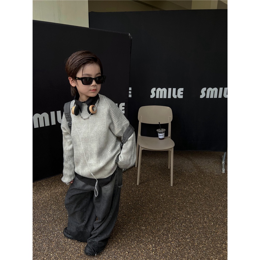 Áo sweater Nhuộm Màu Nhuộm Xám Phong Cách Hàn Quốc Cổ Điển Thời Trang Mùa Thu 2023 Dành Cho Bé Trai Và Bé Gái