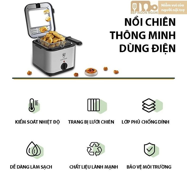 Nồi Chiên Ngập Dầu Gia Đình ⚡ CHÍNH HÃNG ⚡ Bếp Chiên KAISA VILLA 2.5L Làm Chín Thức Ăn Nhanh Chóng - Bảo Hành 12 Tháng