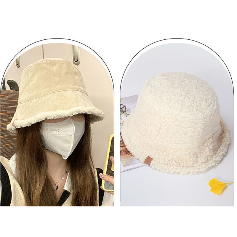 Mũ bucket Len Lông Cừu Hai Mặt Ấm Áp Thời Trang Thu Đông Cho Nữ