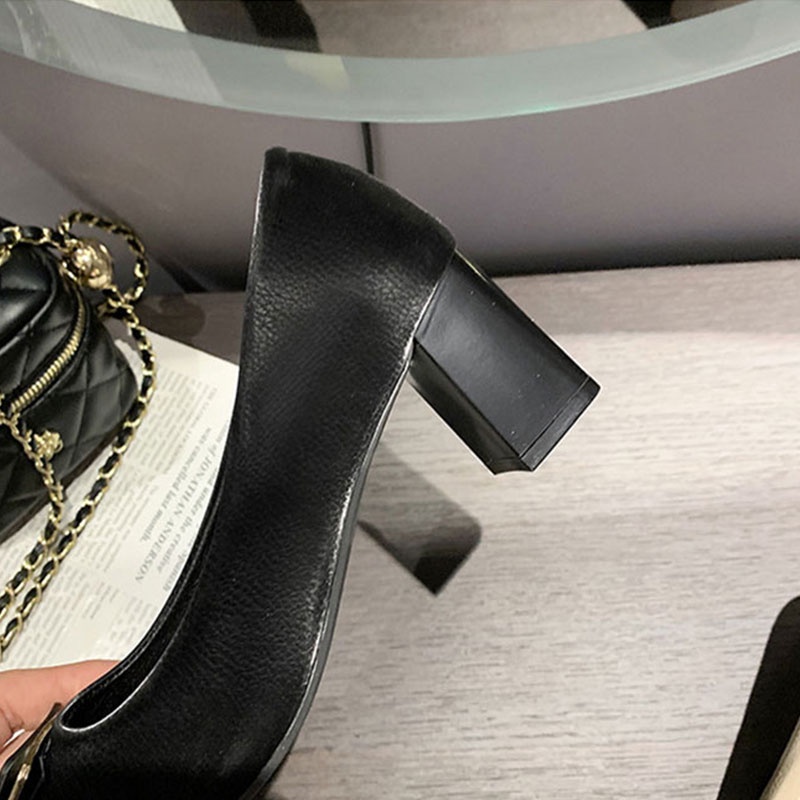 BẠCH LỘC ĐẠI NHÂN✨️️Giày Cao Gót Mũi Vuông Đính Nút Phong Cách Hàn Quốc Cho Nữ