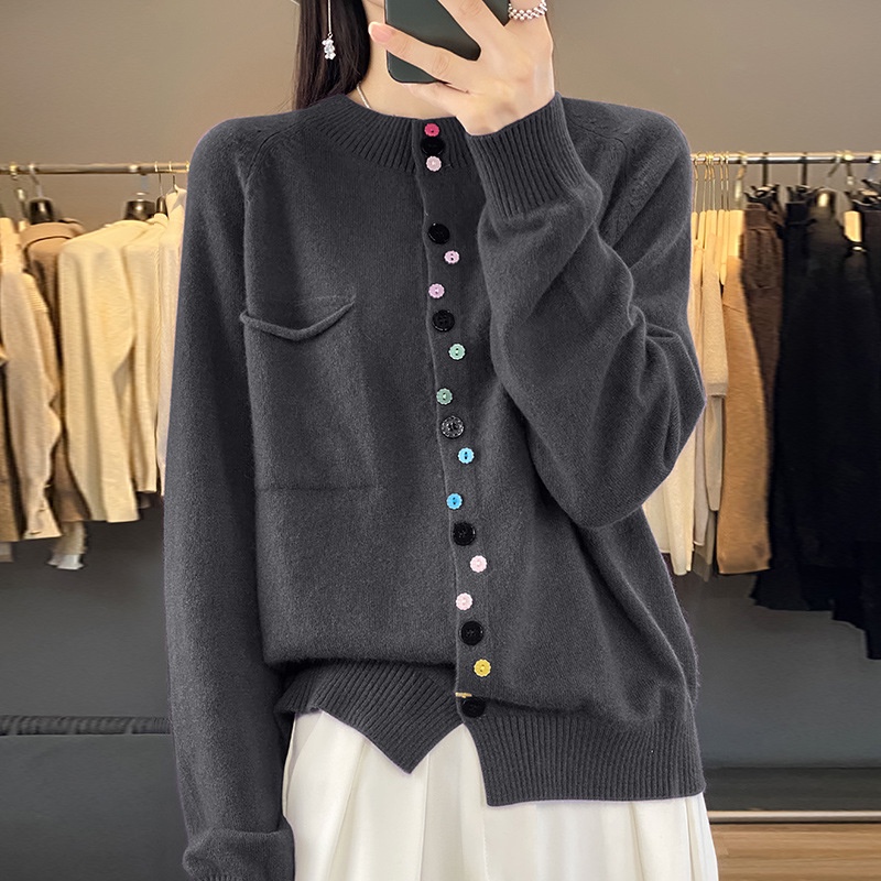 Áo Khoác cardigan Dệt Kim Tay Dài Dáng Rộng Mềm Mại Màu Trơn Cài Nút Thời Trang Mùa Thu Cho Nữ