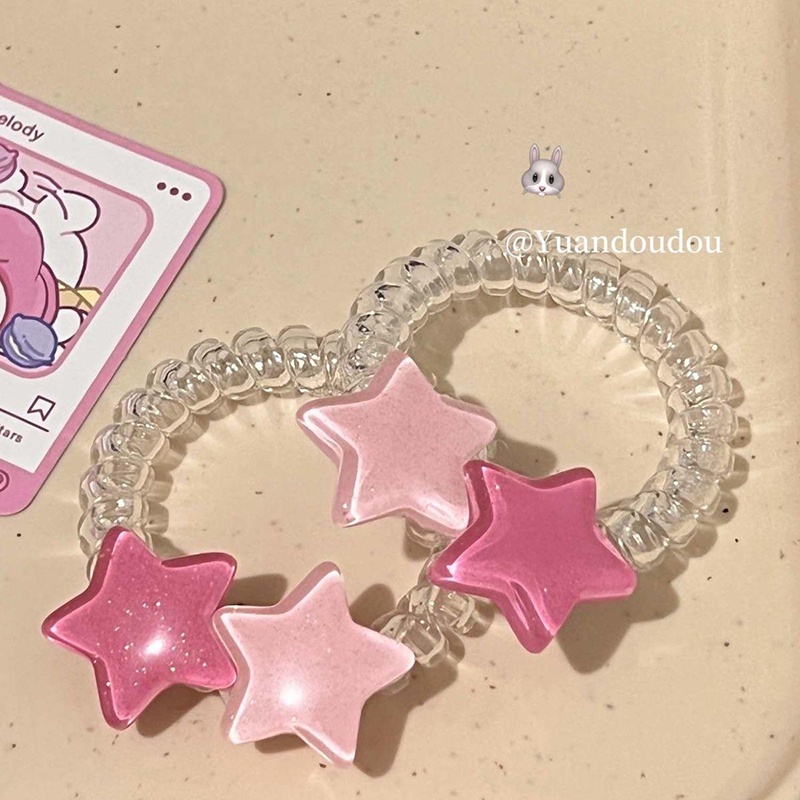 Dây Cột Tóc Co Giãn Cao Hình Ngôi Sao Màu Hồng Dễ Thương Cho Nữ