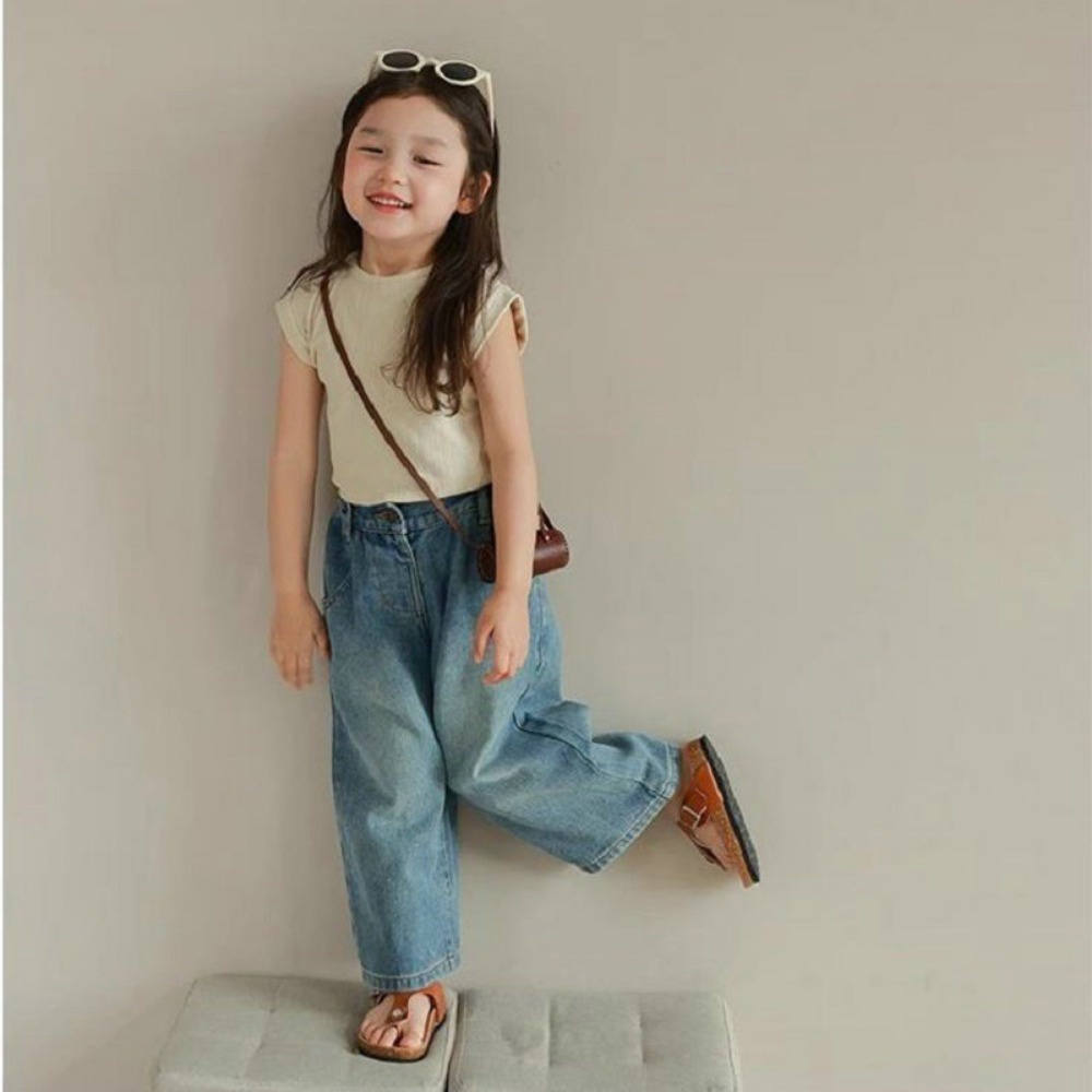 Quần denim Ống Rộng Lưng Thun Dễ Thương Thời Trang Mùa Hè Cho Bé Gái