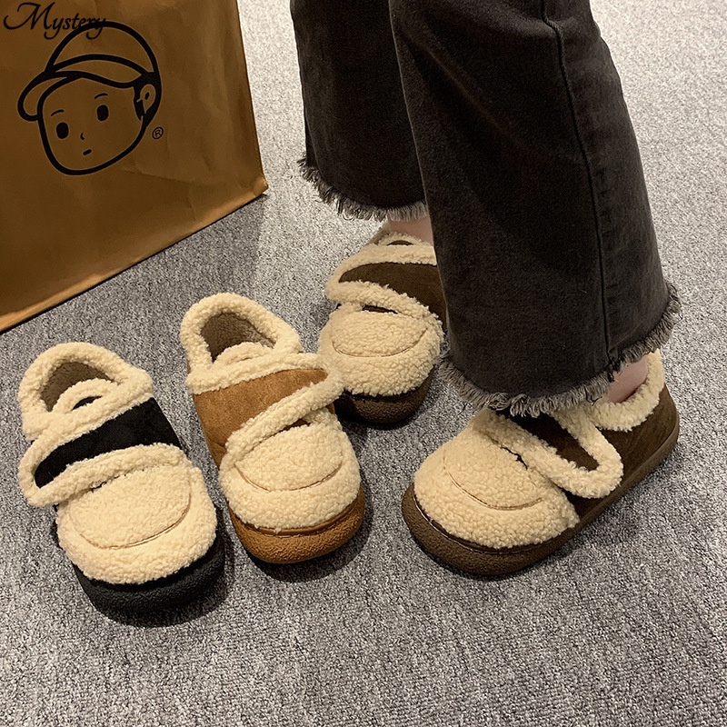 Giày Nhung Phối Lông Thiết Kế Giản Dị Ấm Áp Dành Cho Nữ