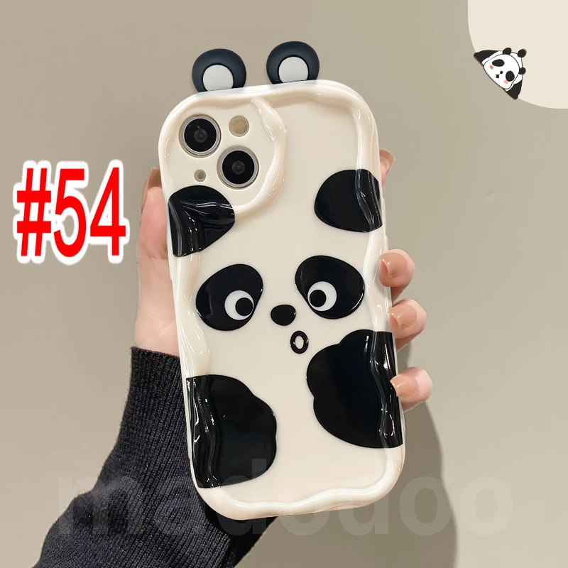 Cute 3D Ear BFF Casing Redmi Note 13 Pro+ 12S 4G 12 Pro Plus 5G 13C 12C A1 A2 11S 11 10C 10 9T 9C 9A POCO X5 Black White simple Cartoon Panda Wavy Cream Edge Full Fine Hole Anti-fall Soft Phone Case NY 54