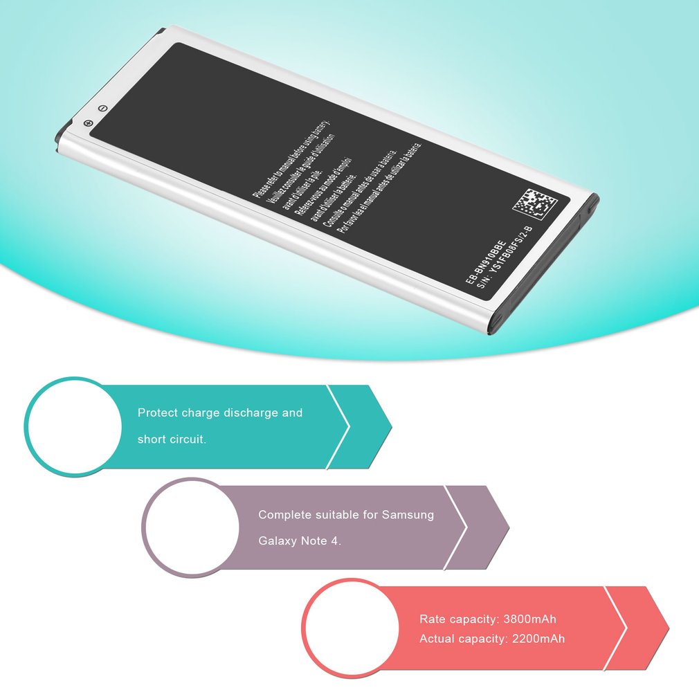 Replacement Battery for Samsung Galaxy Note 4 Rated Capacity 3800mAh 3.85V.