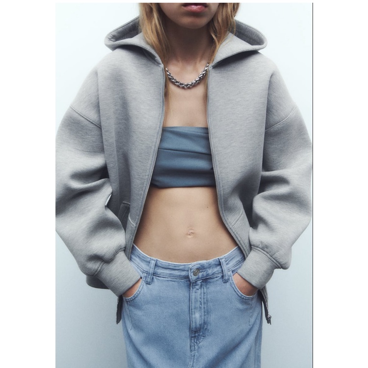Zara Áo Khoác Hoodie Dáng Dài Phối Khóa Kéo Kim Loại Thời Trang Thu Đông Cá Tính8073221
