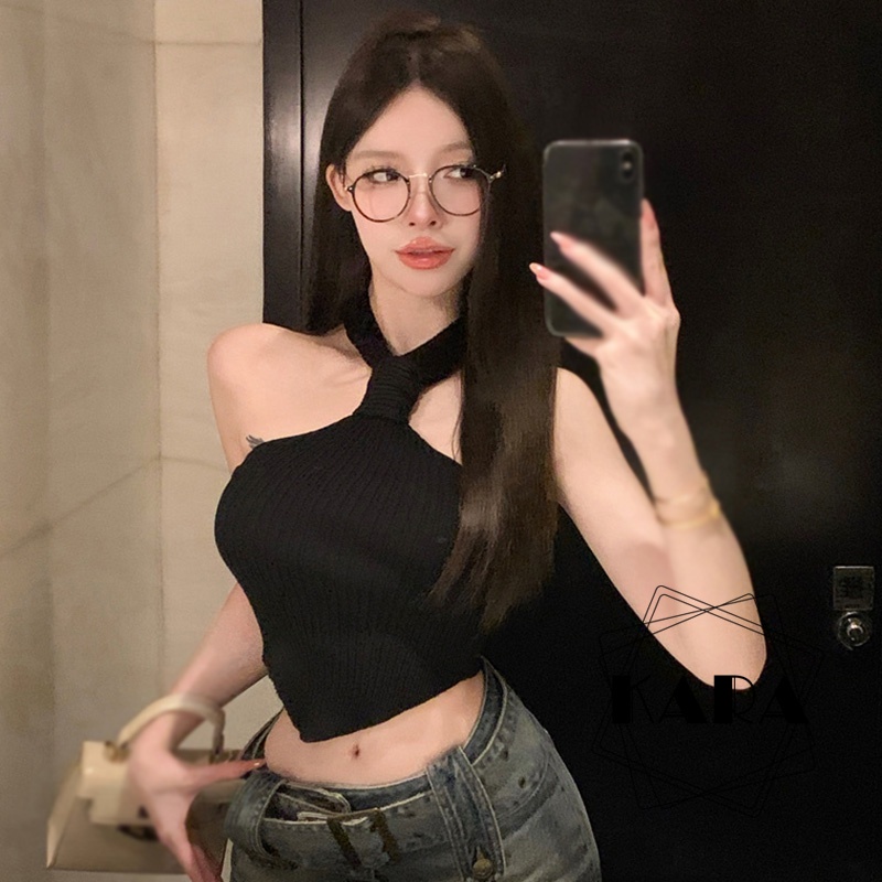 Áo Hai Dây Dệt Kim Màu Sắc Đơn Giản Cho Nữ