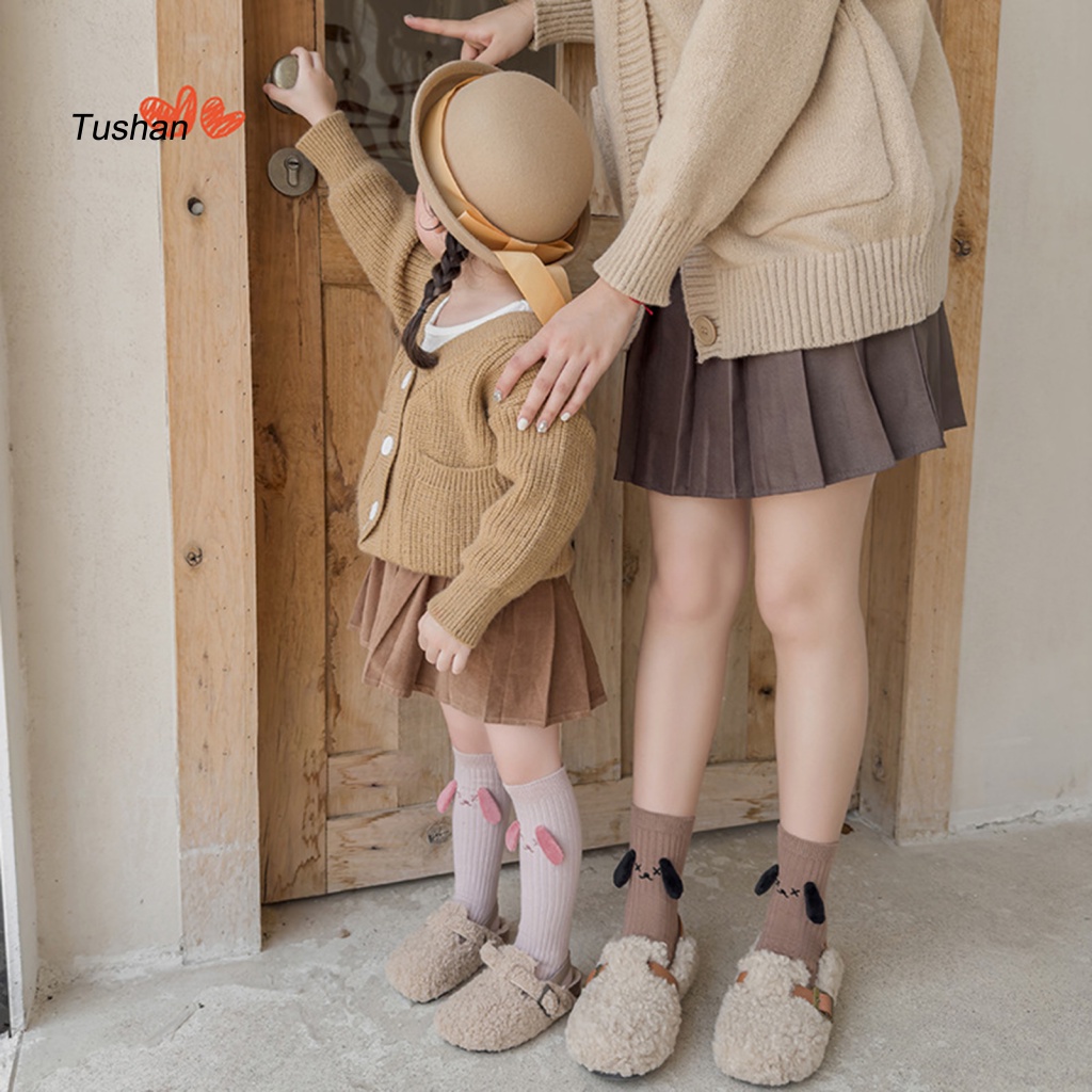 Vớ Giữ Ấm Bắp Chân Mùa Đông Co Giãn Chống Trượt Hình Tai Cún 3d Đáng Yêu Cho Bé Gái