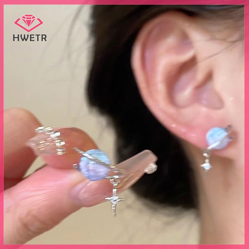 Hwetr Khuyên Tai Đính Đá Mắt Mèo Hình Hành Tinh Tinh Cá Tính Cho Nữ Mới