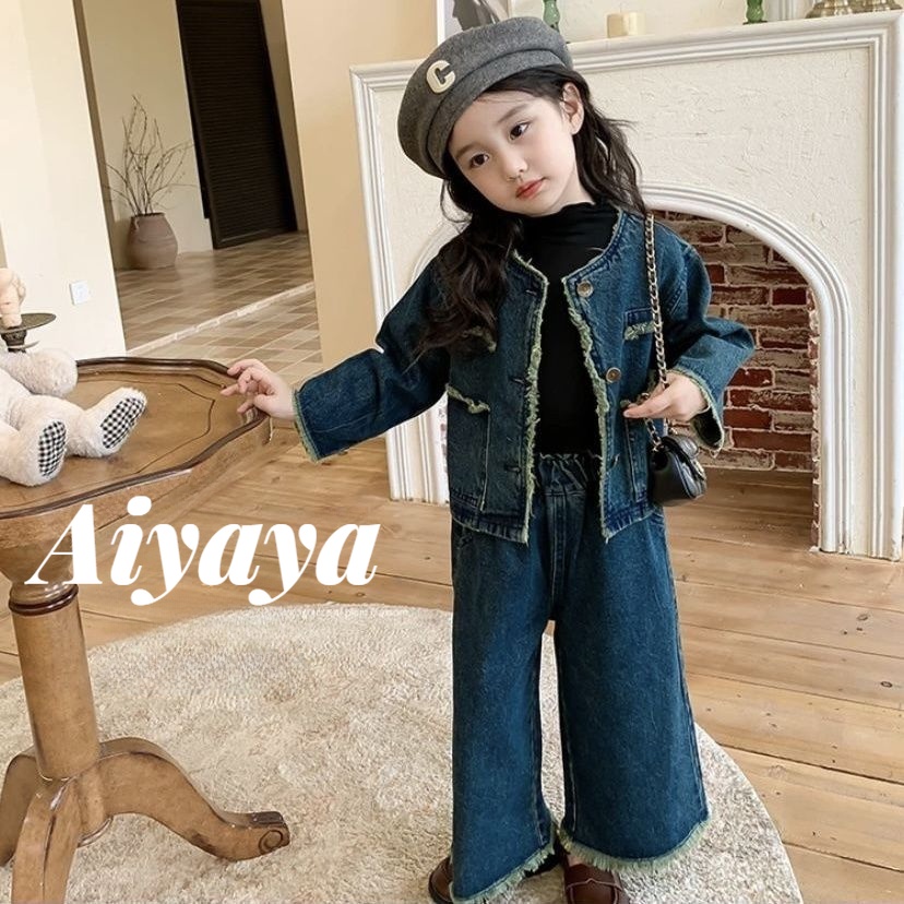 Aiyaya Set Áo Quần denim Phong Cách Hàn Quốc Thời Trang Mùa Thu Dành Cho Bé Gái (1022)
