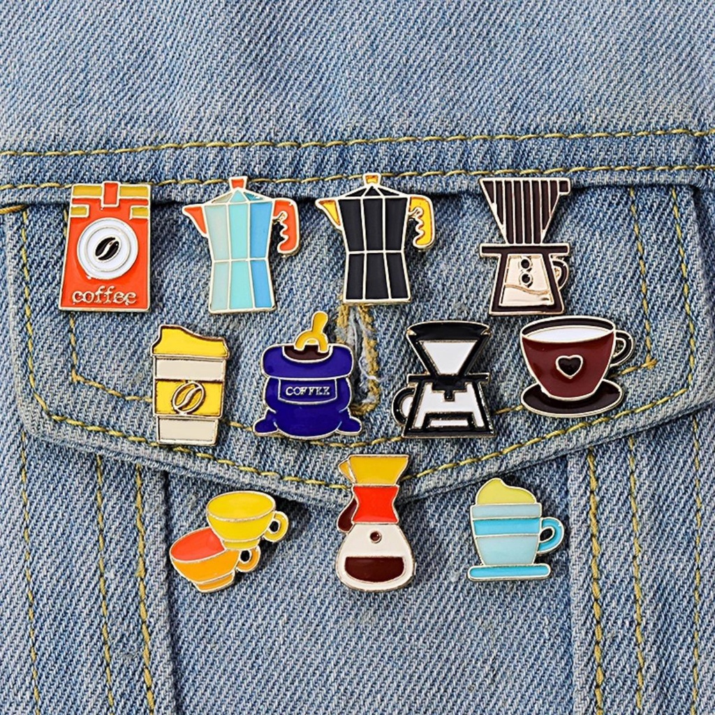 Ghim Cài Áo Kim Loại Họa Tiết Hoạt Hình Cà Phê 50 Kiểu Cho Cặp Đôi