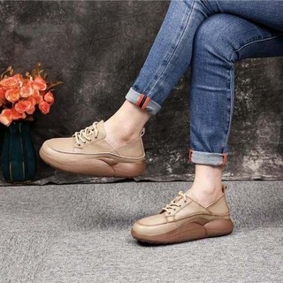 Giày Da Đế Dày Phong Cách retro Cá Tính Cho Nữ