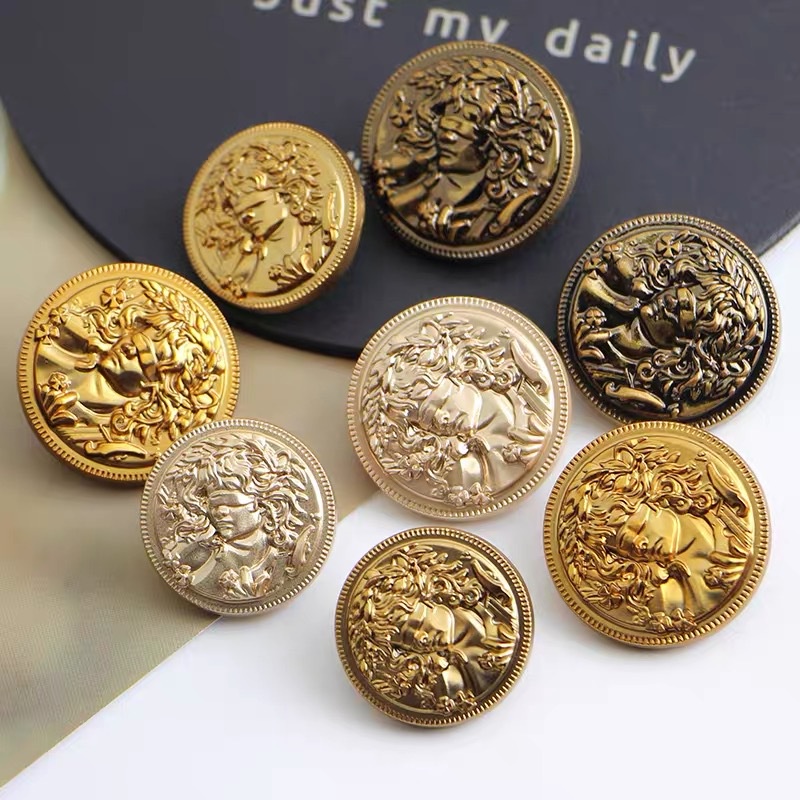 Set 5 Nút Tròn Kim Loại Thời Trang vintage 15 / 18 / 20 / 23 / 25mm
